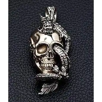 Bikerringshop Silver Dragon Skull Pendant 3 Bikerringshop Silver Dragon Skull Pendant