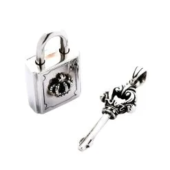 Bikerringshop Silver Lock And Key Pendant