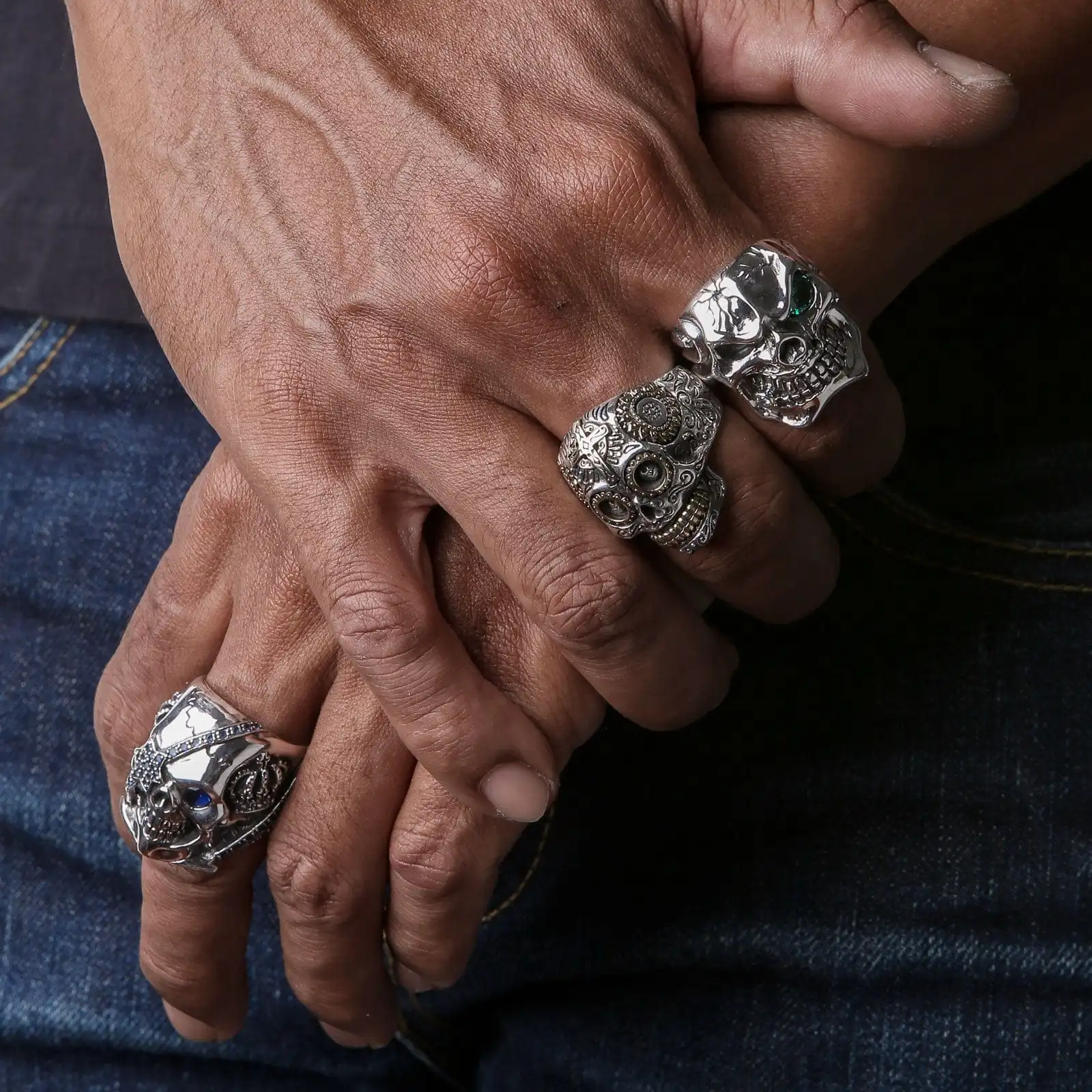 Bikerringshop Sterling Silver Sapphire Crown Pirate Skull Rings 6 Bikerringshop Sterling Silver Sapphire Crown Pirate Skull Rings - Image 4