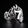 Bikerringshop Sterling Silver Number 7 Dice Flame Biker Ring -Outlet Rings Store silver number 7 dice biker ring