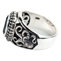 Bikerringshop Sterling Silver Octopus London Blue Topaz Mens Ring -Outlet Rings Store silver octopus men ring