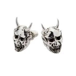 Bikerringshop Silver Oni Devil Skull Earrings