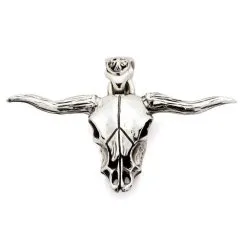 Bikerringshop Sterling Silver Buffalo Skull Bull Pendant