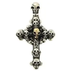 Bikerringshop Silver Gold Stack Cross Skull Pendant