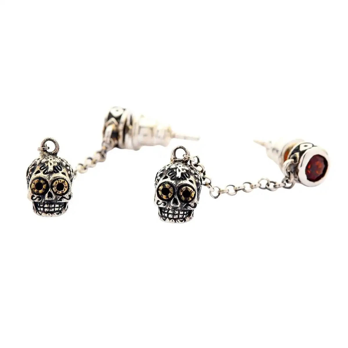 Bikerringshop Sterling Silver Sugar Skull Dangle Earrings 5 Bikerringshop Sterling Silver Sugar Skull Dangle Earrings - Image 3