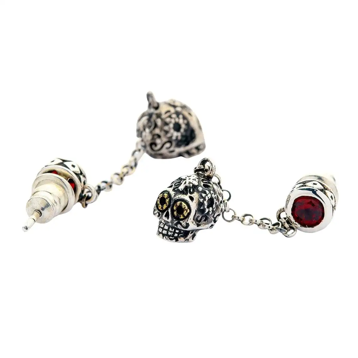 Bikerringshop Sterling Silver Sugar Skull Dangle Earrings 7 Bikerringshop Sterling Silver Sugar Skull Dangle Earrings - Image 5