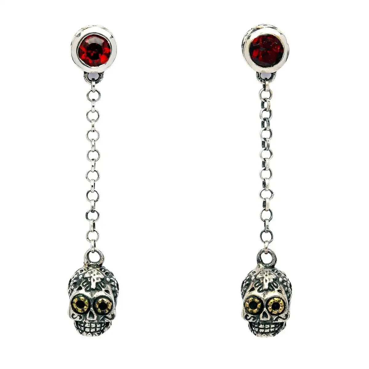Bikerringshop Sterling Silver Sugar Skull Dangle Earrings 4 Bikerringshop Sterling Silver Sugar Skull Dangle Earrings - Image 2