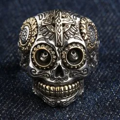 Bikerringshop Sterling Silver Gold Brass Sugar Skull Ring -Outlet Rings Store silver sugar skull ring