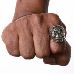Bikerringshop Sterling Silver Gold Brass Sugar Skull Ring -Outlet Rings Store silver sugar skull ring 6