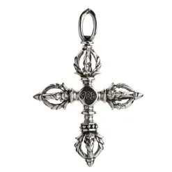 Bikerringshop Sterling Silver Tibetan Double Dorje Amulet Pendant -Outlet Rings Store silver tribal cross pendant 4