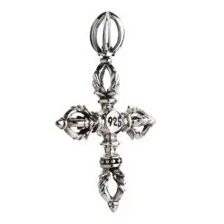 Bikerringshop Sterling Silver Tibetan Double Dorje Amulet Pendant -Outlet Rings Store silver tribal cross pendant 5