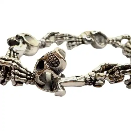 Bikerringshop Sterling Silver Skull Bone Skeleton Bracelets 5 Bikerringshop Sterling Silver Skull Bone Skeleton Bracelets - Image 3