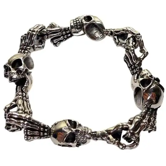 Bikerringshop Sterling Silver Skull Bone Skeleton Bracelets 4 Bikerringshop Sterling Silver Skull Bone Skeleton Bracelets - Image 2
