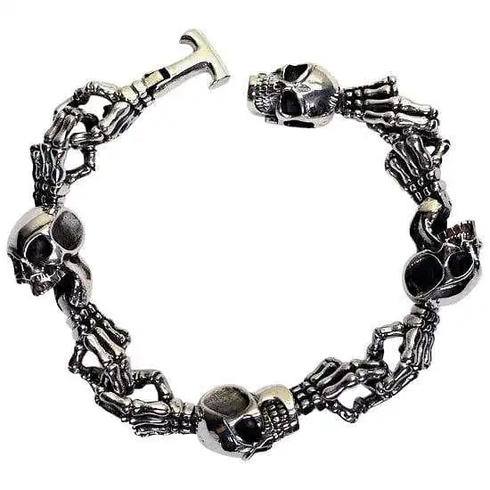 Bikerringshop Sterling Silver Skull Bone Skeleton Bracelets 3 Bikerringshop Sterling Silver Skull Bone Skeleton Bracelets