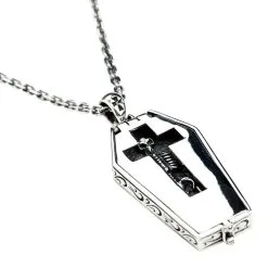 Bikerringshop Sterling Silver Skull Skeleton Coffin Pendant Necklace -Outlet Rings Store skeleton coffin necklace skull inside