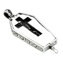 Bikerringshop Sterling Silver Skull Skeleton Coffin Pendant Necklace -Outlet Rings Store skeleton coffin pendant made of sterling silver