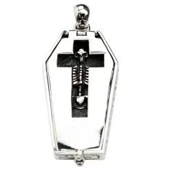 Bikerringshop Sterling Silver Skull Skeleton Coffin Pendant Necklace