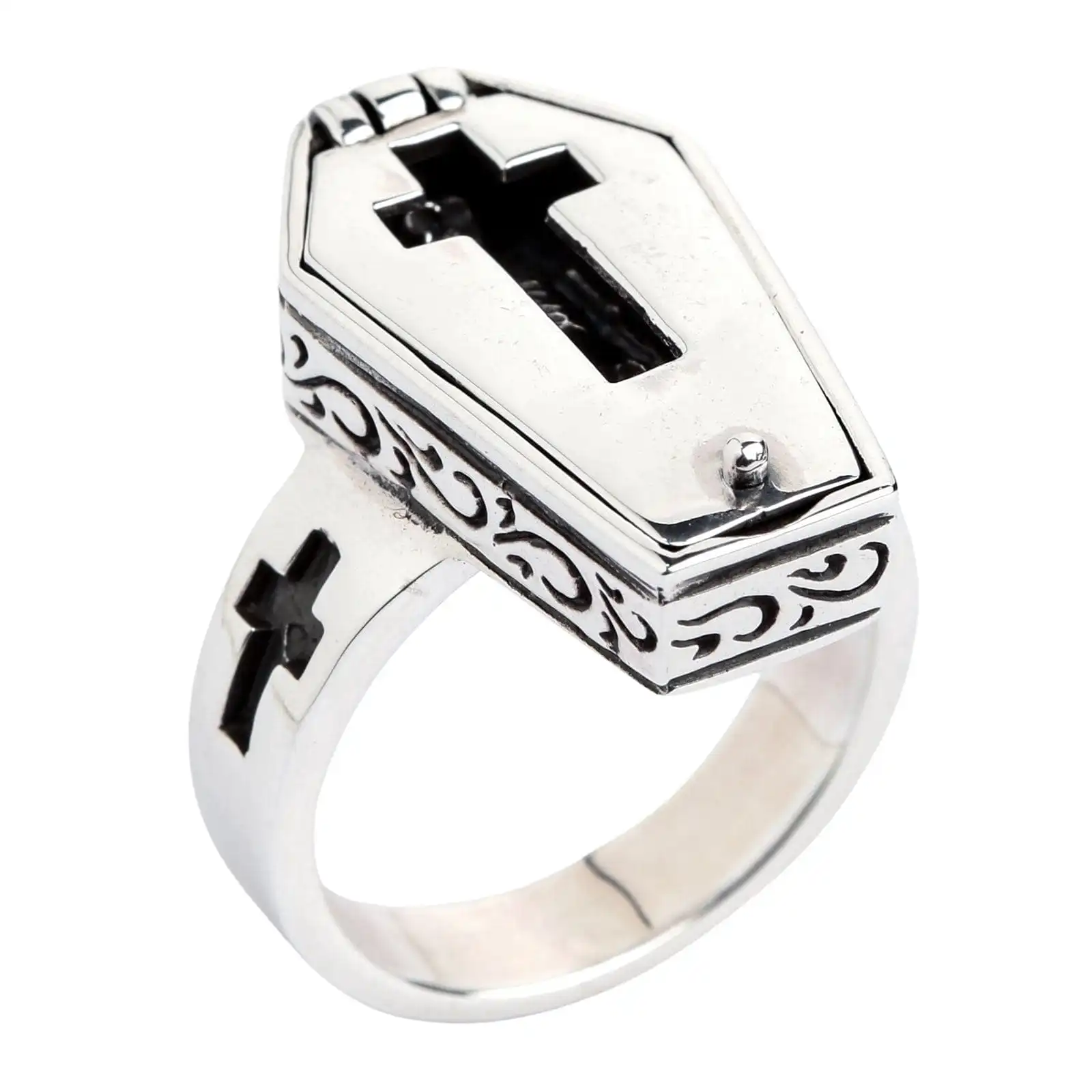 Bikerringshop Sterling Silver Skull Skeleton Coffin Gothic Ring 5 Bikerringshop Sterling Silver Skull Skeleton Coffin Gothic Ring - Image 3