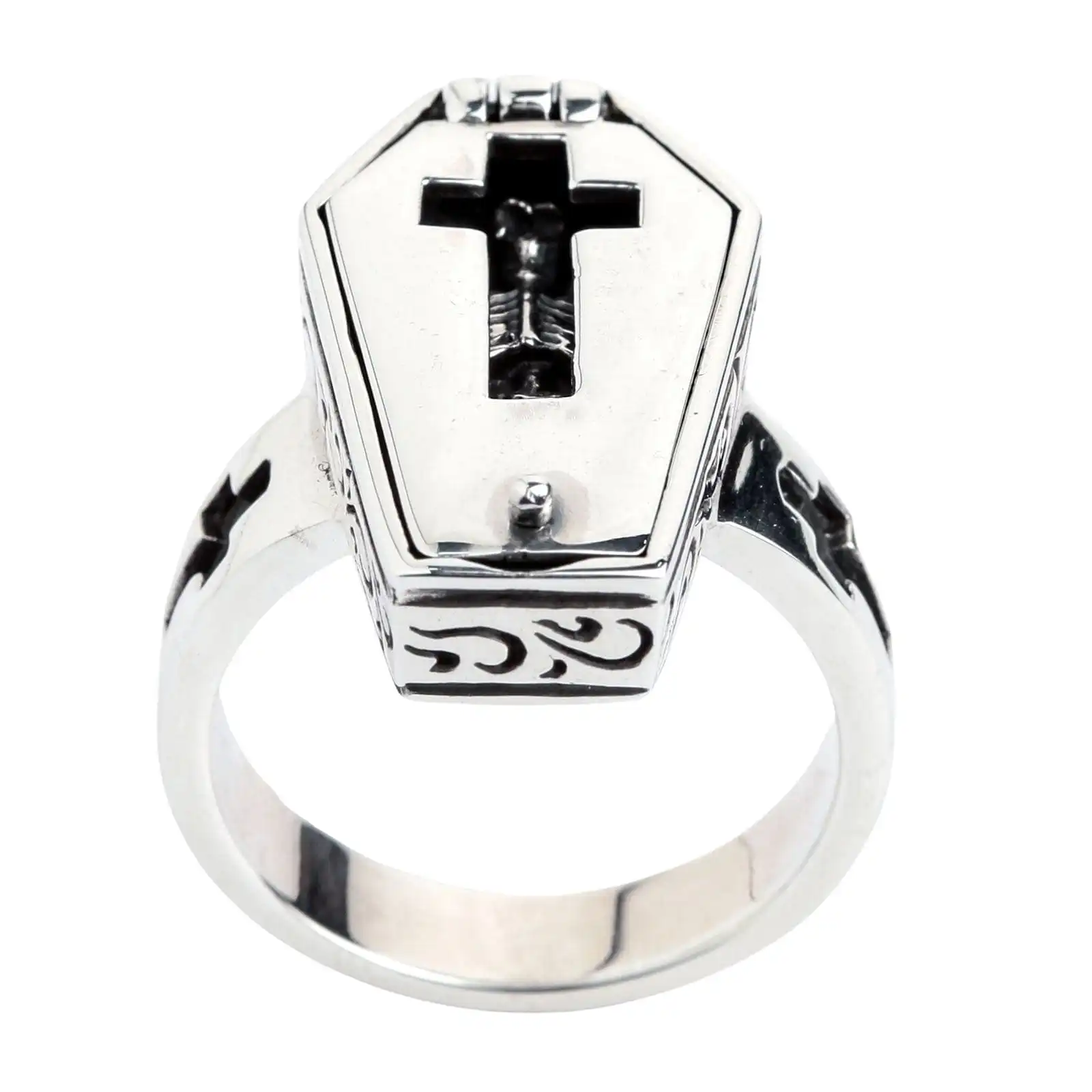 Bikerringshop Sterling Silver Skull Skeleton Coffin Gothic Ring 4 Bikerringshop Sterling Silver Skull Skeleton Coffin Gothic Ring - Image 2
