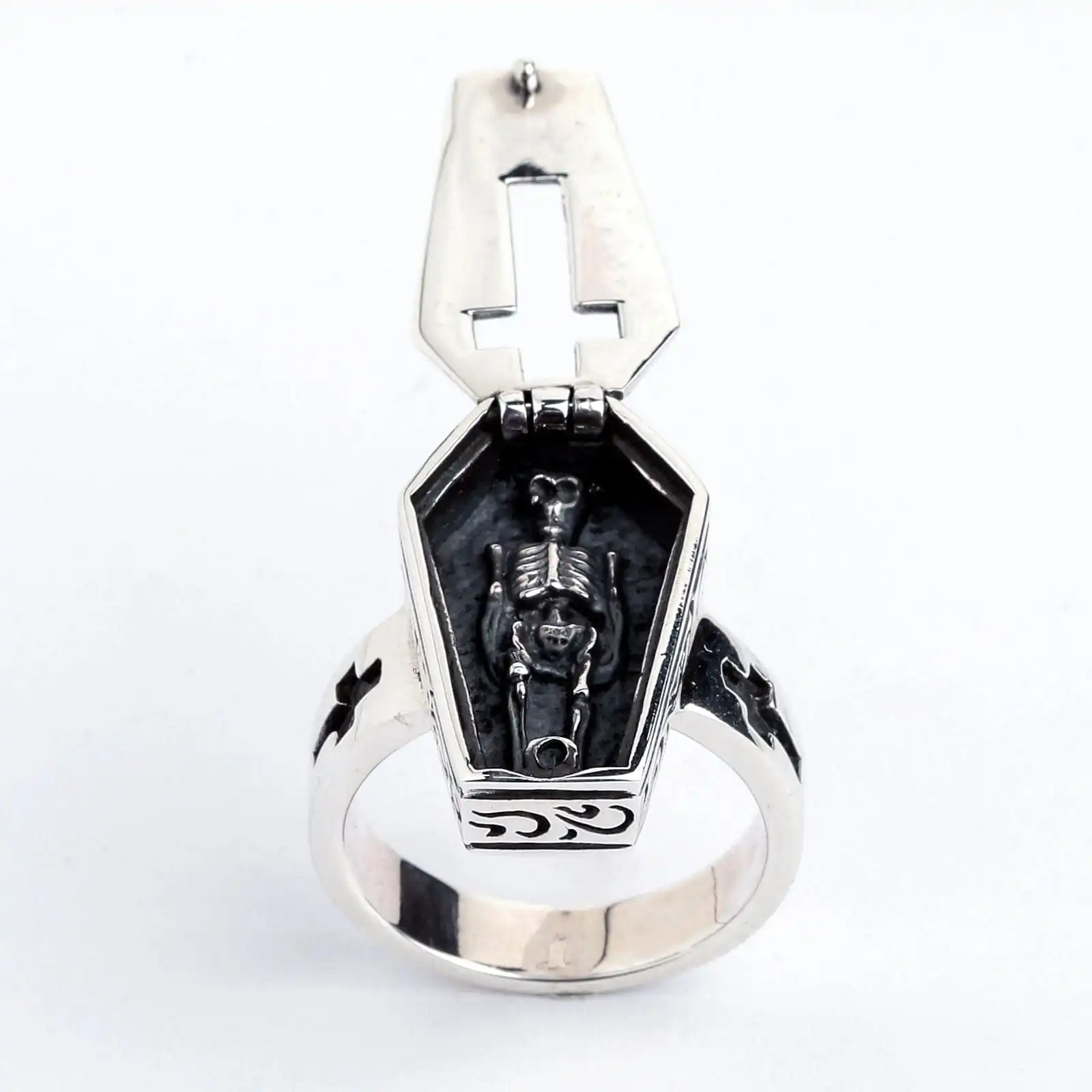 Bikerringshop Sterling Silver Skull Skeleton Coffin Gothic Ring 6 Bikerringshop Sterling Silver Skull Skeleton Coffin Gothic Ring - Image 4