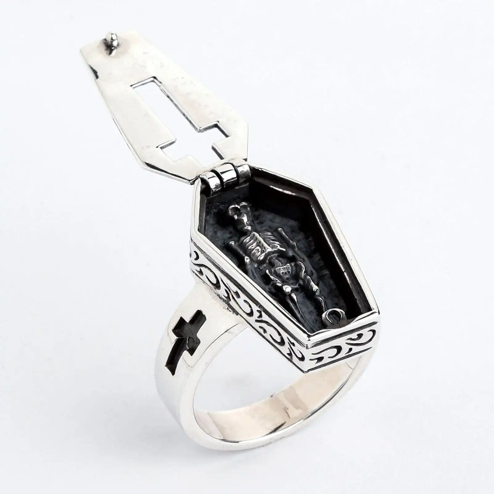 Bikerringshop Sterling Silver Skull Skeleton Coffin Gothic Ring 9 Bikerringshop Sterling Silver Skull Skeleton Coffin Gothic Ring - Image 7