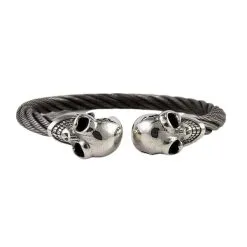 Bikerringshop Silver Skull Biker Cuff Bracelet 7 Bikerringshop Silver Skull Biker Cuff Bracelet -Outlet Rings Store skull biker cuff bracelet 2