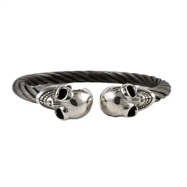 Bikerringshop Silver Skull Biker Cuff Bracelet 4 Bikerringshop Silver Skull Biker Cuff Bracelet - Image 2