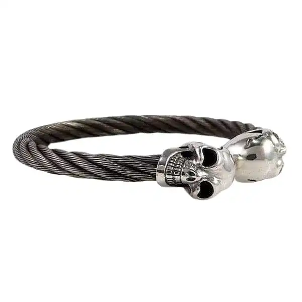 Bikerringshop Silver Skull Biker Cuff Bracelet 6 Bikerringshop Silver Skull Biker Cuff Bracelet - Image 4