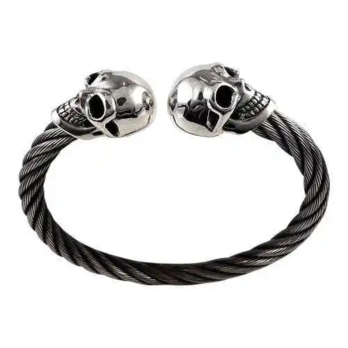 Bikerringshop Silver Skull Biker Cuff Bracelet 3 Bikerringshop Silver Skull Biker Cuff Bracelet