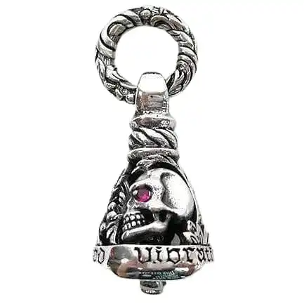 Bikerringshop Sterling Silver Skull Biker Rider Bell Pendant 3 Bikerringshop Sterling Silver Skull Biker Rider Bell Pendant