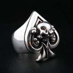 Bikerringshop Sterling Silver Crossbones Spade Ace Skull Bone Rings -Outlet Rings Store skull bone ring 2