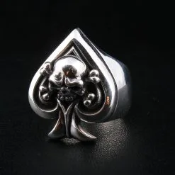 Bikerringshop Sterling Silver Crossbones Spade Ace Skull Bone Rings
