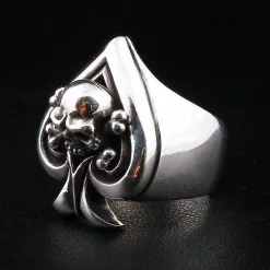 Bikerringshop Sterling Silver Crossbones Spade Ace Skull Bone Rings -Outlet Rings Store skull bone ring 4