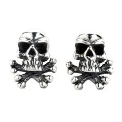 Bikerringshop Sterling Silver Skull Bone Studs Earrings