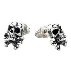 Bikerringshop Sterling Silver Skull Bone Studs Earrings -Outlet Rings Store skull bone stud earring 3