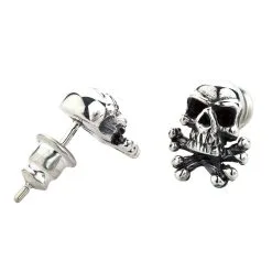 Bikerringshop Sterling Silver Skull Bone Studs Earrings -Outlet Rings Store skull bone stud earring 5