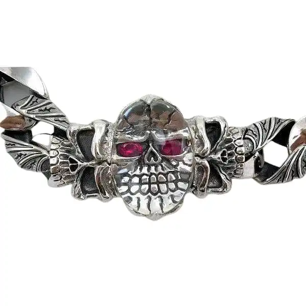 Bikerringshop Heavy Sterling Silver Skull Bracelet 5 Bikerringshop Heavy Sterling Silver Skull Bracelet - Image 3