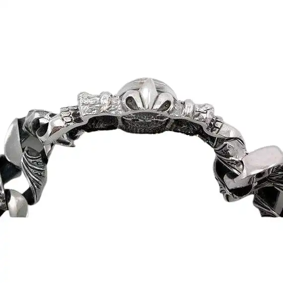 Bikerringshop Heavy Sterling Silver Skull Bracelet 6 Bikerringshop Heavy Sterling Silver Skull Bracelet - Image 4