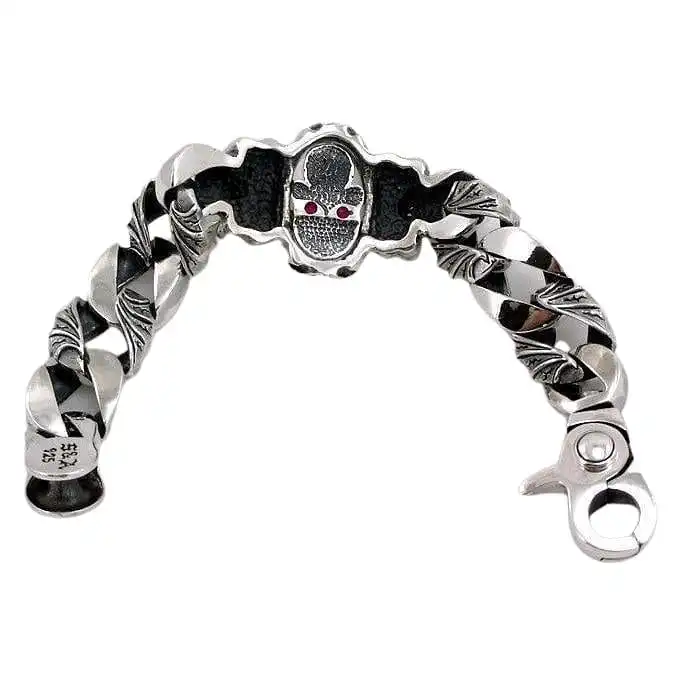 Bikerringshop Heavy Sterling Silver Skull Bracelet 7 Bikerringshop Heavy Sterling Silver Skull Bracelet - Image 5
