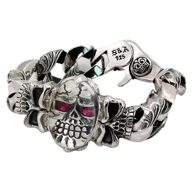 Bikerringshop Heavy Sterling Silver Skull Bracelet 3 Bikerringshop Heavy Sterling Silver Skull Bracelet