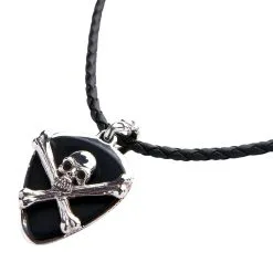 Bikerringshop Skull Crossbones Guitar Pick Holder Pendant Necklace