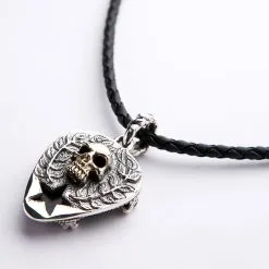 Bikerringshop Skull Crossbones Guitar Pick Holder Pendant Necklace -Outlet Rings Store skull crossbones guitar pick necklace 15
