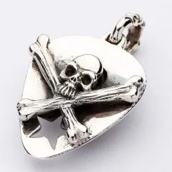 Bikerringshop Skull Crossbones Guitar Pick Holder Pendant Necklace -Outlet Rings Store skull crossbones guitar pick pendant 10