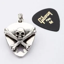 Bikerringshop Skull Crossbones Guitar Pick Holder Pendant Necklace -Outlet Rings Store skull crossbones guitar pick pendant 11