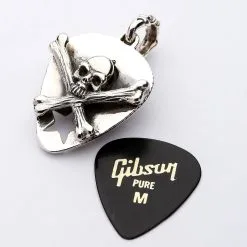 Bikerringshop Skull Crossbones Guitar Pick Holder Pendant Necklace -Outlet Rings Store skull crossbones guitar pick pendant 12