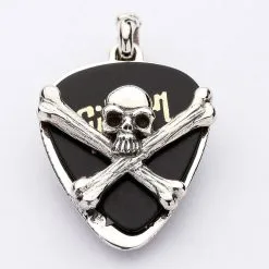 Bikerringshop Skull Crossbones Guitar Pick Holder Pendant Necklace -Outlet Rings Store skull crossbones guitar pick pendant 14