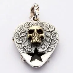 Bikerringshop Skull Crossbones Guitar Pick Holder Pendant Necklace -Outlet Rings Store skull crossbones guitar pick pendant