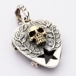 Bikerringshop Skull Crossbones Guitar Pick Holder Pendant Necklace -Outlet Rings Store skull crossbones guitar pick pendant 5