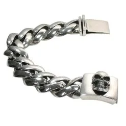 Bikerringshop Sterling Silver Skull Cuban Mens Bracelet