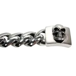 Bikerringshop Sterling Silver Skull Cuban Mens Bracelet -Outlet Rings Store skull cuban bracelet 5